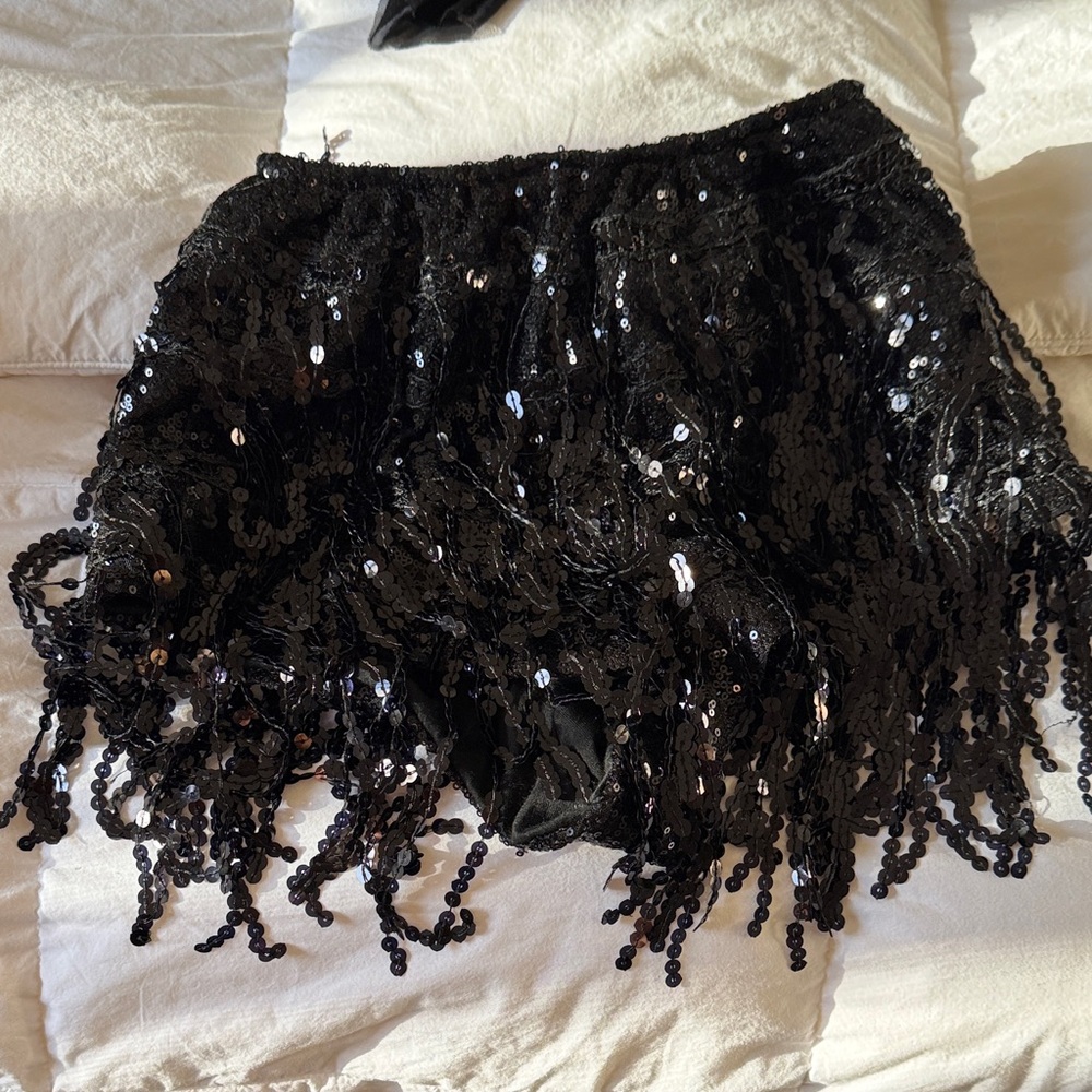 Glamorous Black Sequin Fringe Shorts